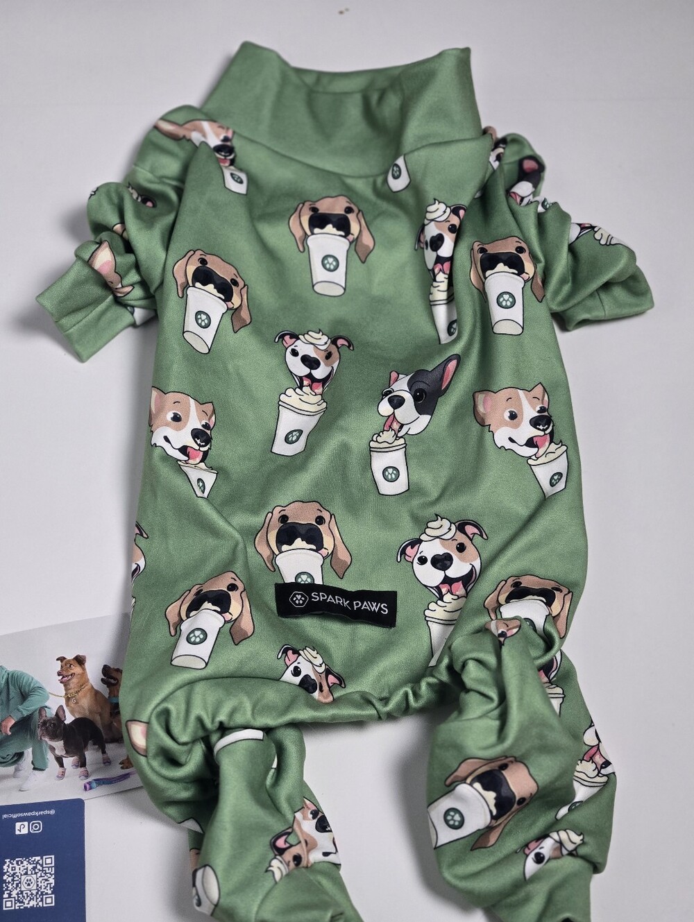 Spark Paws Green Pup Cup Dog Print Pet Pjs